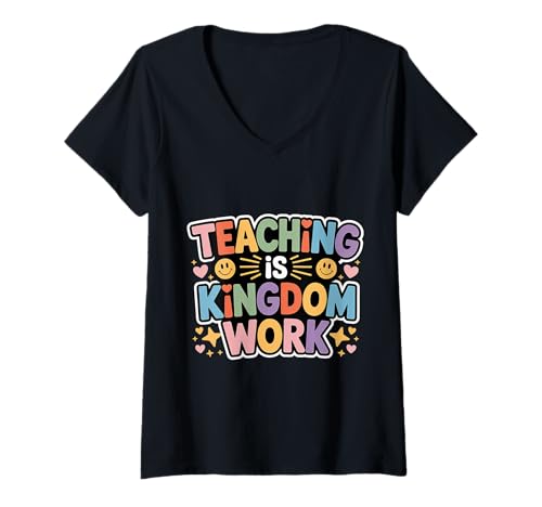 Damen Teaching is Kingdom Work Faith Sunday School - T-Shirt mit V-Ausschnitt Damen Teaching is Kingdom Work Faith Sunday School - T-Shirt mit V-Ausschnitt von Treue Pädagogen Mission