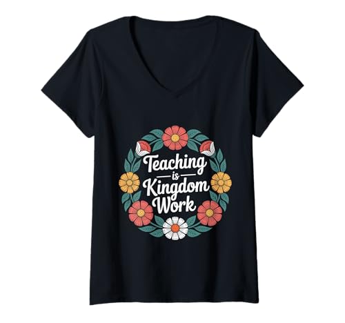 Damen Teaching is Kingdom Work Faith Sunday School - T-Shirt mit V-Ausschnitt Damen Teaching is Kingdom Work Faith Sunday School - T-Shirt mit V-Ausschnitt von Treue Pädagogen Mission