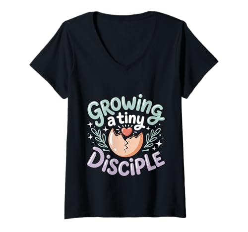 Damen Growing A Tiny Disciple Christian Pregnancy Faith - T-Shirt mit V-Ausschnitt Damen Growing A Tiny Disciple Christian Pregnancy Faith - T-Shirt mit V-Ausschnitt von Treue christliche Mutterschaft