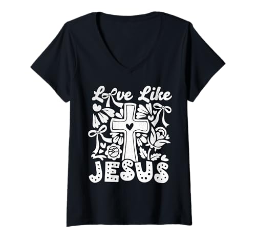 Damen Liebe wie Jesus Christian T-Shirt mit V-Ausschnitt Damen Liebe wie Jesus Christian T-Shirt mit V-Ausschnitt von Treues Flair