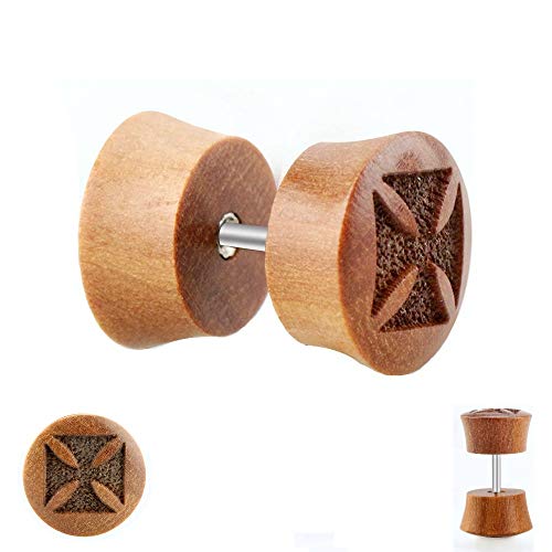 Piercing Fake Plug - Holz - Braun - Kreuz [1.] - 8 mm von Treuheld