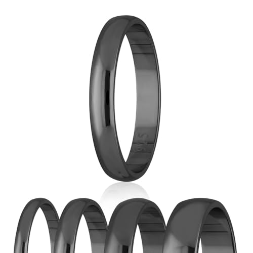 Treuheld® 925 Silber Ring - Schwarz - Größe 53 (13) - Breite: 5mm - Damen & Herren - glänzend - Geburtstag, Vorsteckring, Verlobungsring, Sterling Ehering von Treuheld