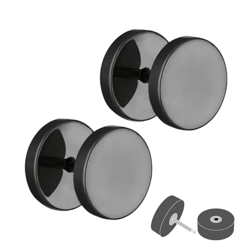 Treuheld® Fake Plug Set (2 Stück) | Große Ohrstecker zum Schrauben | Titan - 6 Größen - Schwarz | Platten Ohrstecker Paar | Damen & Herren [3.] - 8 mm von Treuheld