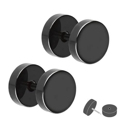Treuheld® Fake Plug Set (2 Stück) | Große Ohrstecker zum Schrauben | Titan - 6 Größen - Schwarz | Platten Ohrstecker Paar | Damen & Herren [3.] - 8 mm von Treuheld