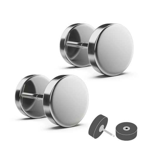 Treuheld® 1.2 x 12 mm Fake Plug Set (2 Stück) in Silber - Titan Ohrstecker zum Schrauben für Damen & Herren - 1 Paar von Treuheld