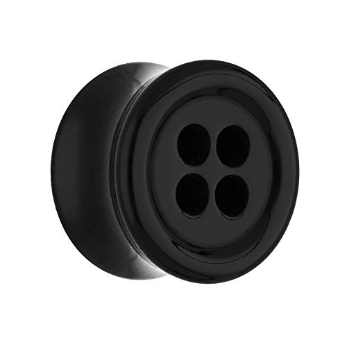 Treuheld® | 10mm Knopf Ohr Plug/Button Flesh Tunnel | Schwarz | Acryl/Kunststoff | Double Flared Ohrtunnel | hautfreundlich & antiallergen von Treuheld