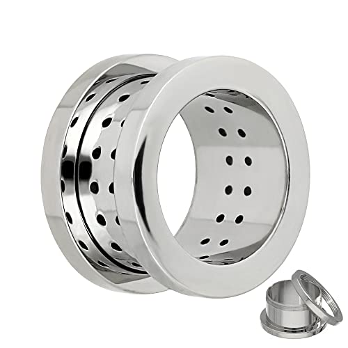 Treuheld® | 10mm Ohr Flesh Tunnel | Atmungsaktiv mit Löchern| Silber | Chirurgenstahl | Damen und Herren | Gewinde Schraubverschluss zum Schrauben von Treuheld