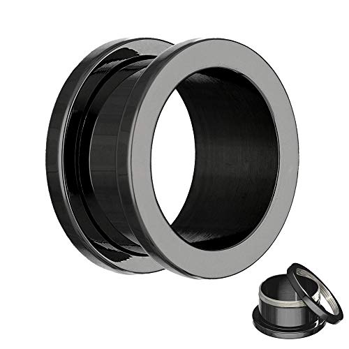 Treuheld® | 10mm Ohr Flesh Tunnel | Schwarz | Chirurgenstahl 316L | Damen und Herren | mit Gewinde - Schraubverschluss/zum Schrauben von Treuheld