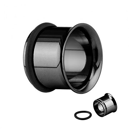 Treuheld® | 10mm Single Flared Ohr Flesh Tunnel | Schwarz | Chirurgenstahl | mit Gummi - Ring | Damen und Herren | Tunnelschmuck - Felge von Treuheld