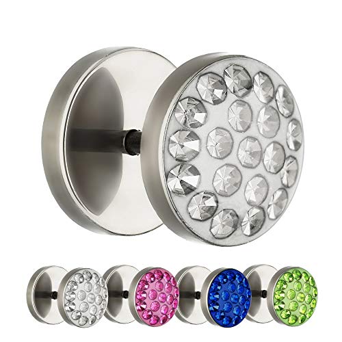 Treuheld® | 10mm Titan Fake Plug Ohrstecker | Silber | Klare Glitzer - Kristalle | Fake Tunnel Ohrring mit Gewinde zum Schrauben | Damen + Herren von Treuheld