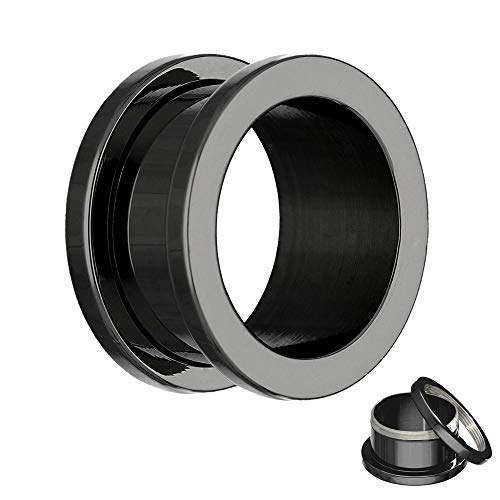 Treuheld® | 10mm Titan Ohr Flesh Tunnel | Schwarz | reines G23 Titan | Damen und Herren | mit Gewinde - Schraubverschluss/zum Schrauben von Treuheld