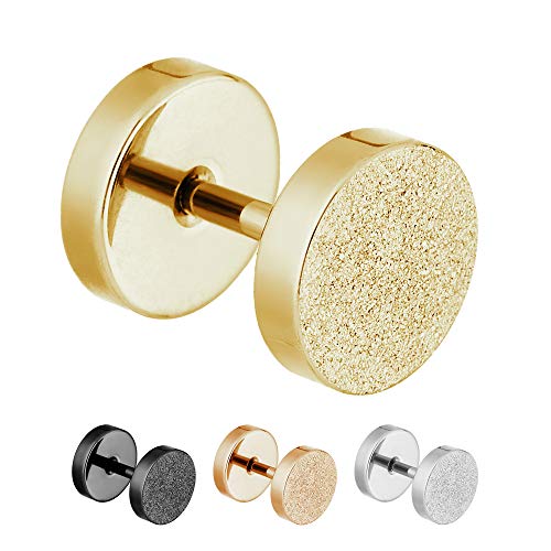 Treuheld® | 12mm Fake Plug Ohrstecker in Diamant Glitzer Optik | Gold | Fake Tunnel Ohrring zum Schrauben für Damen und Herren | Chirurgenstahl von Treuheld