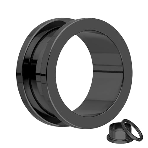 Treuheld® Titan Flesh Tunnel 16mm - Schwarz - reines G23 Titanium - Schraubverschluss mit Gewinde - Damen und Herren Ohr Plug zum Schrauben von Treuheld