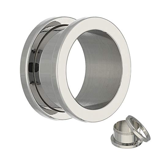 Treuheld® | 20mm Ohr Flesh Tunnel | Silber | Chirurgenstahl 316L | Damen und Herren | mit Gewinde - Schraubverschluss/zum Schrauben von Treuheld