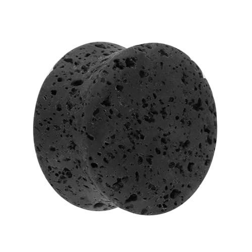 Treuheld® 22mm Lava Ohr Plug - Schwarz - echter Magma Stein Flesh Tunnel - Atmungsaktiv - Damen und Herren - Gestein Piercing von Treuheld