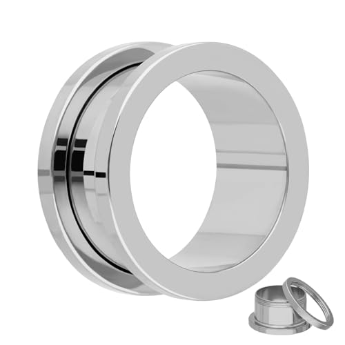 Treuheld® Titan Flesh Tunnel 22mm - Silber - reines G23 Titanium - Schraubverschluss mit Gewinde - Damen und Herren Ohr Plug zum Schrauben von Treuheld