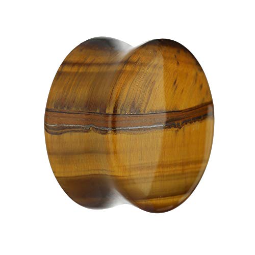 Treuheld® | 4mm Tigerauge Ohr Plug/Flesh Tunnel | Goldbraun | Schmuckstein-Kristall | Quarz-Mineral | Damen und Herren | Stein Tunnel Piercing von Treuheld