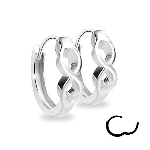 Treuheld® | 925 Silber Infinity CREOLEN mit Unendlichkeit Symbol - Sterling - Damen & Herren OHRRINGE - silberne Ohrstecker mit Klappverschluss - 3,5mm breit - Ohrschmuck in Silber zum Klappen von Treuheld