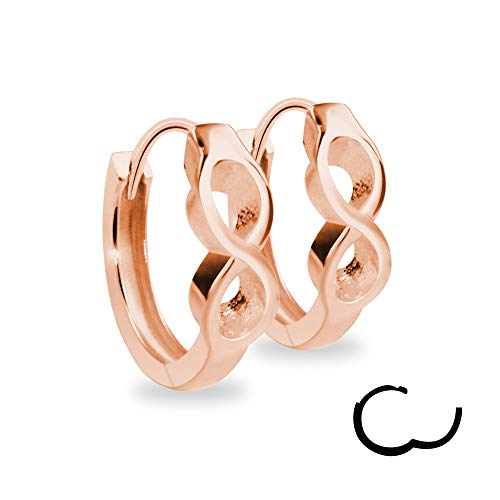 Treuheld® | 925 Silber Infinity Rosegold CREOLEN mit Unendlichkeit Symbol - Sterling - Damen & Herren OHRRINGE - rose-goldene Ohrstecker mit Klappverschluss - 3,5mm breit - Ohrschmuck zum Klappen von Treuheld