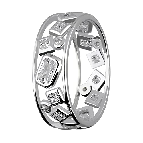 Treuheld® Breiter 925 Sterling Silber Ring mit geometrischen Kristallen | 8 Größen [07.] 60 von Treuheld