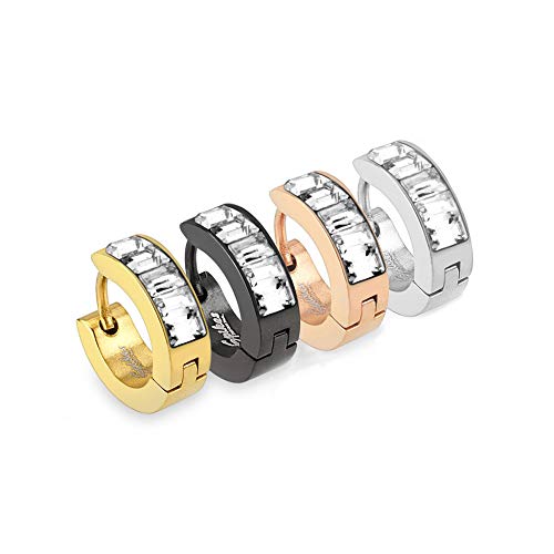 Treuheld® | CREOLEN mit großen KRISTALLEN (Rosegold, Gold, Schwarz, Bunt, Transparent) - Edelstahl - Damen & Herren Ohrringe - ZIRKONIA - Glitzer Ohrstecker - KLAPPVERSCHLUSS - Ohrschmuck zum Klappen von Treuheld