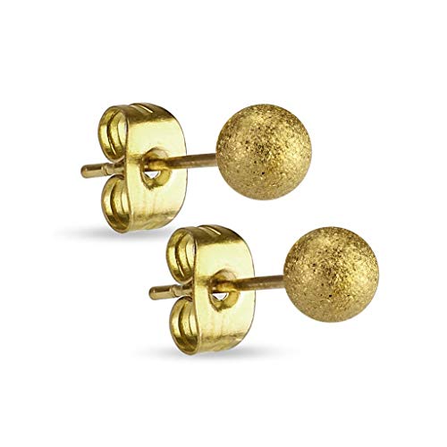 Treuheld® | Diamant-Optik Gold Kugel Ohrstecker - Goldene Edel-Stahl Ohr-Ringe mit Matter Kugel - Kugel: 3, 4, 5, 6, 7, 8, 10 mm - sandgestrahlt - Männer & Frauen - Steck-Verschluss - [02.] - 4mm von Treuheld