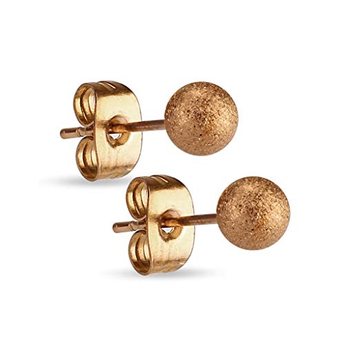 Treuheld® | Diamant-Optik Rose-Gold Kugel Ohrstecker - Edel-Stahl Ohr-Ringe mit Matter Kugel - Kugel: 3, 4, 5, 6, 7, 8, 10 mm - sandgestrahlt - Männer & Frauen - Steck-Verschluss - [03.] - 5mm von Treuheld