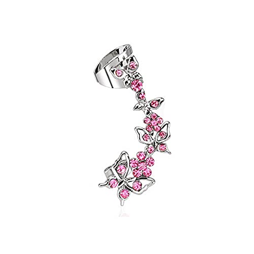 Treuheld® Ear Cuff Ohrstecker mit Schmetterling | 2 Farben [04.] - rechtes Ohr - Kristalle: pink von Treuheld