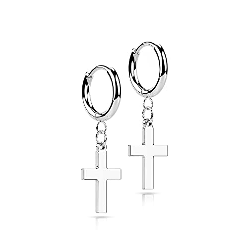 Treuheld® Edelstahl Creolen Ohrringe mit Kreuz-Anhänger | 4 Farben [01.] - silber von Treuheld