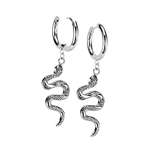 Treuheld® Edelstahl Creolen Ohrringe mit Schlangen-Anhänger | 3 Farben [01.] - silber von Treuheld