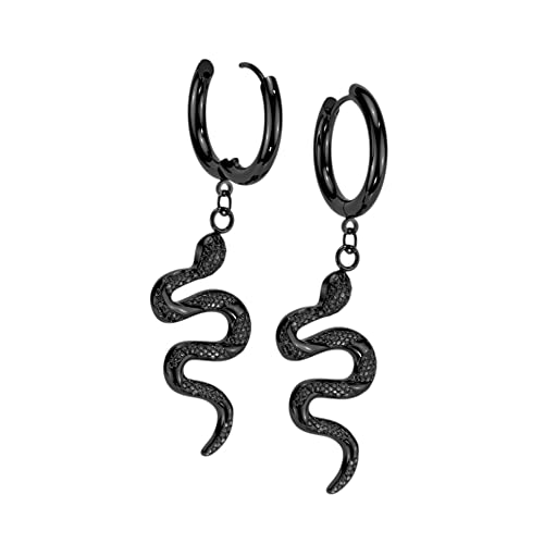 Treuheld® Edelstahl Creolen Ohrringe mit Schlangen-Anhänger | 3 Farben [02.] - schwarz von Treuheld