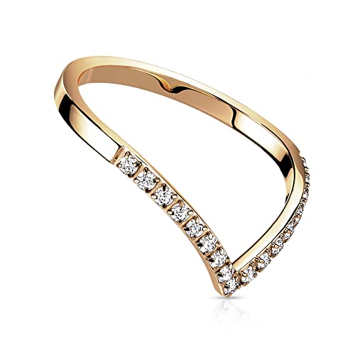 Treuheld® Edelstahl Ring mit Spitze und Kristallen | Farbe: rosegold - Größe: 48 von Treuheld