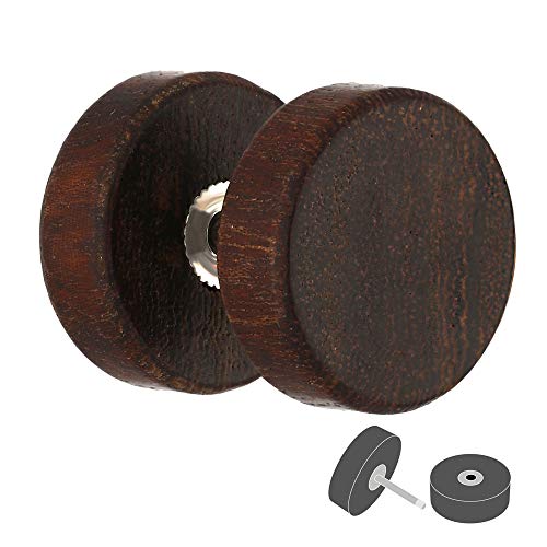 Treuheld® | Fake Plug Ohrstecker aus Holz | 1,0mm x 10mm | Dunkelbraun | Fake Tunnel - Ohrring mit Gewinde zum Schrauben | für Damen und Herren von Treuheld