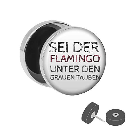 Treuheld® Fake Plug "Sei der Flamingo" - witziger Spruch Ohrstecker - für Frauen und Männer - Anzahl: 1 Stück von Treuheld