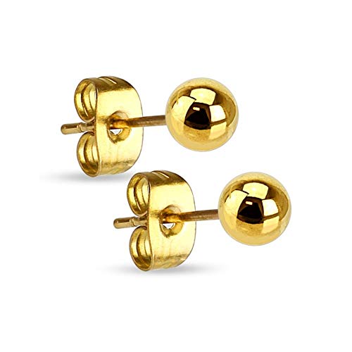 Treuheld® | Goldene Kugel Ohrstecker - Edelstahl Ohrringe mit Kugel in Gold - Kugel: 6mm - Ohrring für Männer & Frauen - Steckverschluss - Perle Ohrschmuck Ohrring Ohrpiercing - [04.] - 6mm von Treuheld