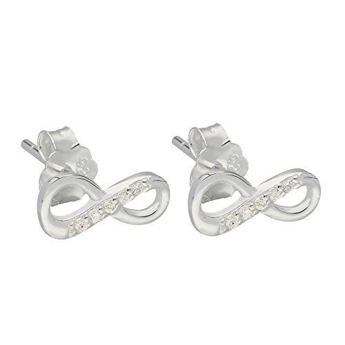 Treuheld® | Infinity 925 Silber OHRSTECKER mit mit UNENDLICHKEIT Symbol und KRISTALLEN - Sterling - Damen & Kinder Strass OHRRINGE - silberne Kristall Ohrstecker mit Stecker - Ohrschmuck mit Zirkonia von Treuheld