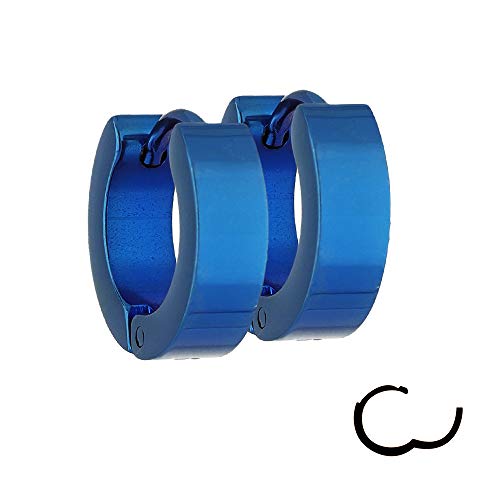 Treuheld® | Klassische CREOLEN in BLAU - Edelstahl - schmale Damen & Herren Ohrringe - Blaue Ohrstecker mit Klappverschluss - 4mm breit - Ohrschmuck Ohrring zum Klappen von Treuheld