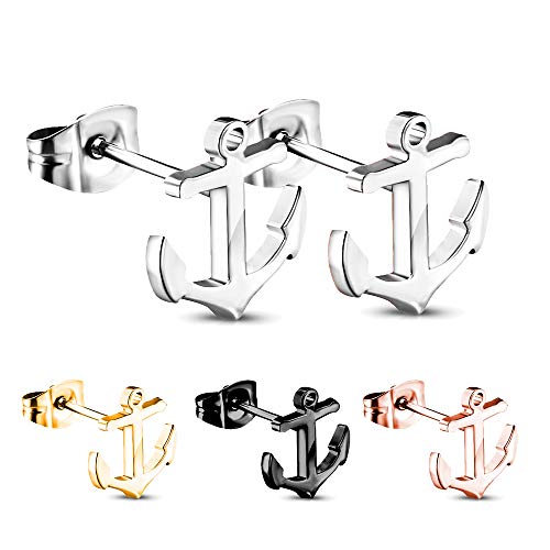 Treuheld® | OHRSTECKER mit ANKERN - Edelstahl - Damen & Herren OHRRINGE - glänzende Ohrstecker in SILBER SCHWARZ GOLD ROSEGOLD - Ohrschmuck zum Stecken auch für Kinder - 10 x 11 mm Silber von Treuheld