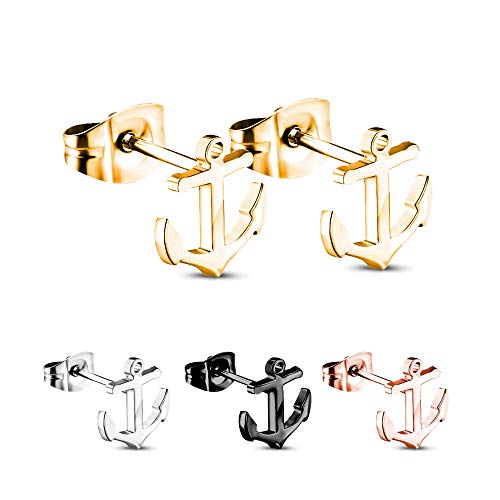 Treuheld® | Ohrstecker mit ANKERN - Edelstahl - Damen & Herren Ohrringe - glänzende Ohrstecker in Silber SCHWARZ Gold Rosegold - Ohrschmuck zum Stecken auch für Kinder - 7 x 8 mm Gold von Treuheld