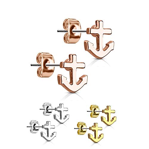 Treuheld® | Ohrstecker mit Anker - Edelstahl Ohrringe für Damen, Kinder und Herren in Silber Gold Rosegold - perfekt für alle Anlässe - Silberne und goldene Stecker - Old School [03.] - Rosegold von Treuheld