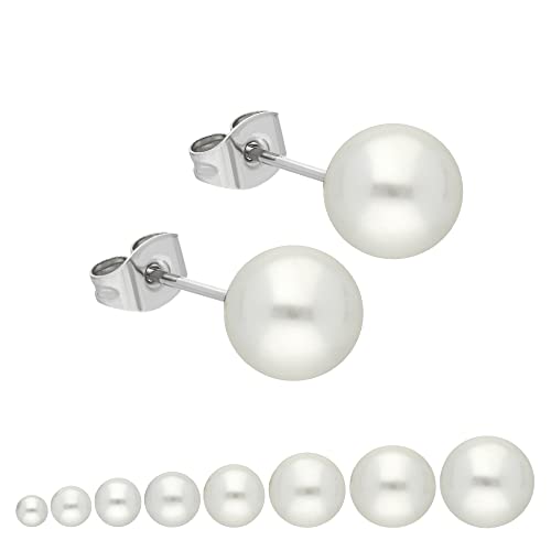 Treuheld® Ohrstecker mit weißer Perle | 8 Größen | hochwertige Süßwasserzuchtperle | Perlen-Ohrring für Damen und Mädchen [05.] - 8mm von Treuheld