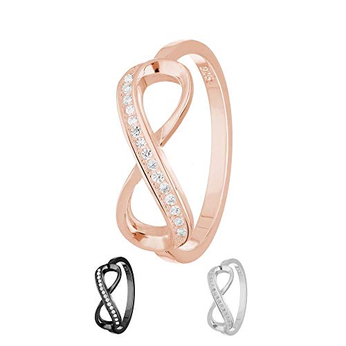 Treuheld® | Ring - Unendlichkeit/Infinity | 925 Sterling Silver | in Roségold mit Zirkonia - Kristallen | Ringgröße 51 | Breite 2mm | Damen von Treuheld