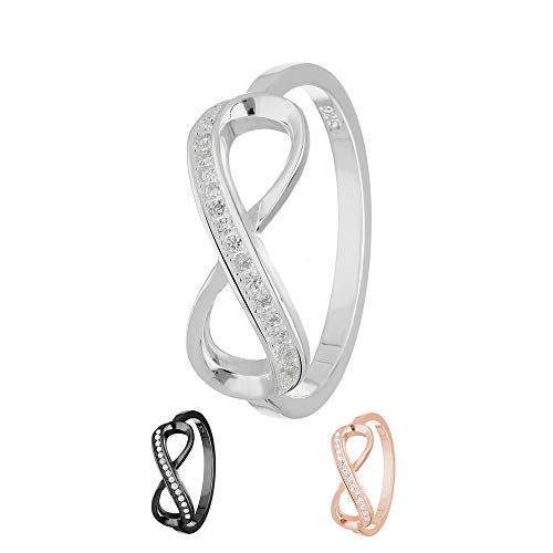 Treuheld® | Ring - Unendlichkeit/Infinity | 925 Sterling Silver | in Silber mit Zirkonia - Kristallen | Ringgröße 52 | Breite 2mm | Damen von Treuheld