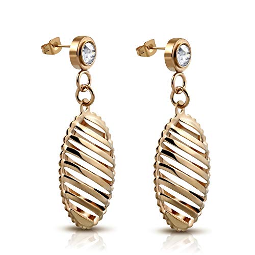 Treuheld® | Rosegold Kristall Ohr-Hänger/Ohr-Stecker - Wunderschöne Ohr-Ringe aus Rose-Gold mit Kristallen verziert von Treuheld