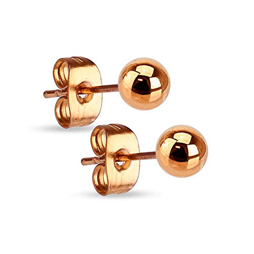 Treuheld® | Rosegold Kugel Ohrstecker - Edelstahl Ohrringe mit Kugel in Rose-Gold - Kugel: 3mm - Ohrring für Männer & Frauen - Steckverschluss - Perle Ohrschmuck Ohrring Ohrpiercing - [01.] - 3mm von Treuheld