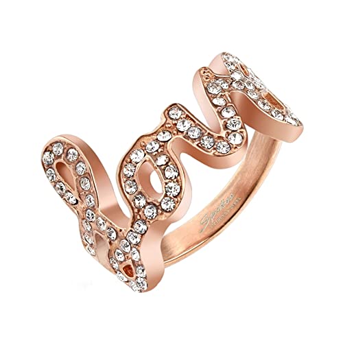 Treuheld® Roségoldener Ring mit Love und klaren Kristallen [04.] 60 von Treuheld