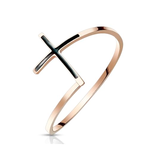 Treuheld® Roségoldener Ring mit schwarzem Kreuz | Größe: 54 von Treuheld