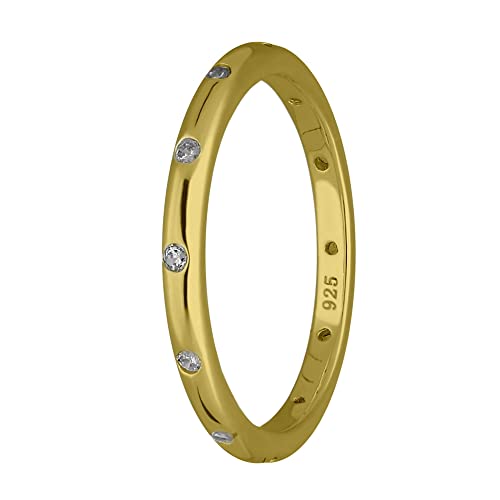 Treuheld® Schmaler 925 Sterling Silber Ring mit Kristallen | Farbe: gold - Größe: 48 von Treuheld