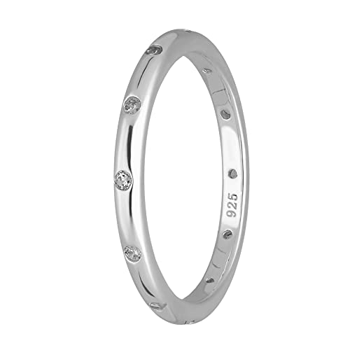 Treuheld® Schmaler 925 Sterling Silber Ring mit Kristallen | Farbe: silber - Größe: 54 von Treuheld