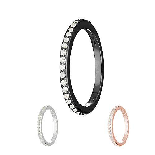 Treuheld® | Schmaler Ring aus 925 Sterling Silber | in Schwarz mit Zirkonia - Kristallen | Ringgröße 60 | Breite 2mm | Damen | Vorsteckring von Treuheld